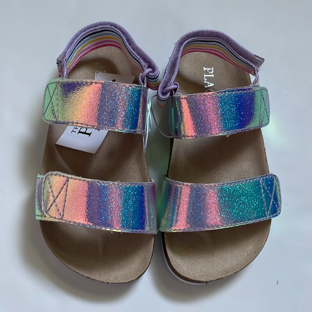 The Children Place, Holographic silver sandals, size 9. 100% faux leather